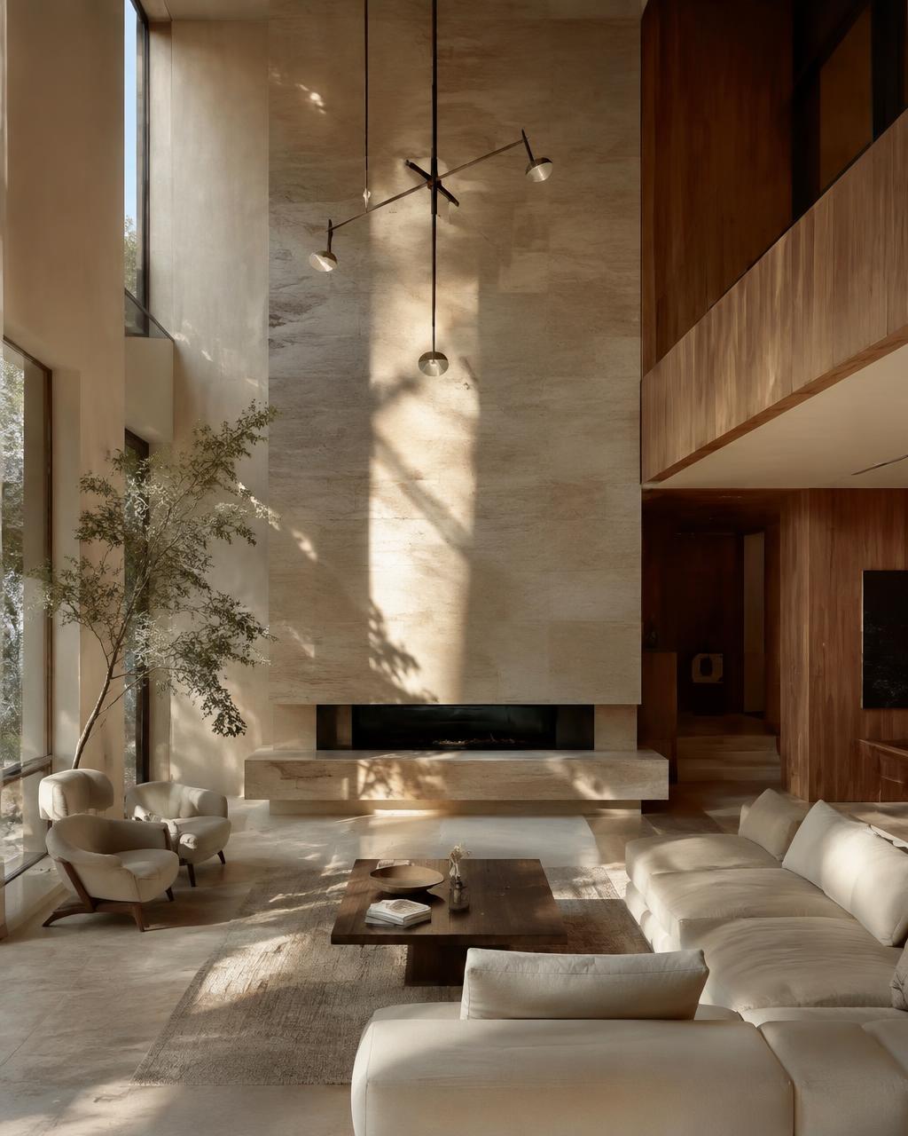 Elegant double-height living room